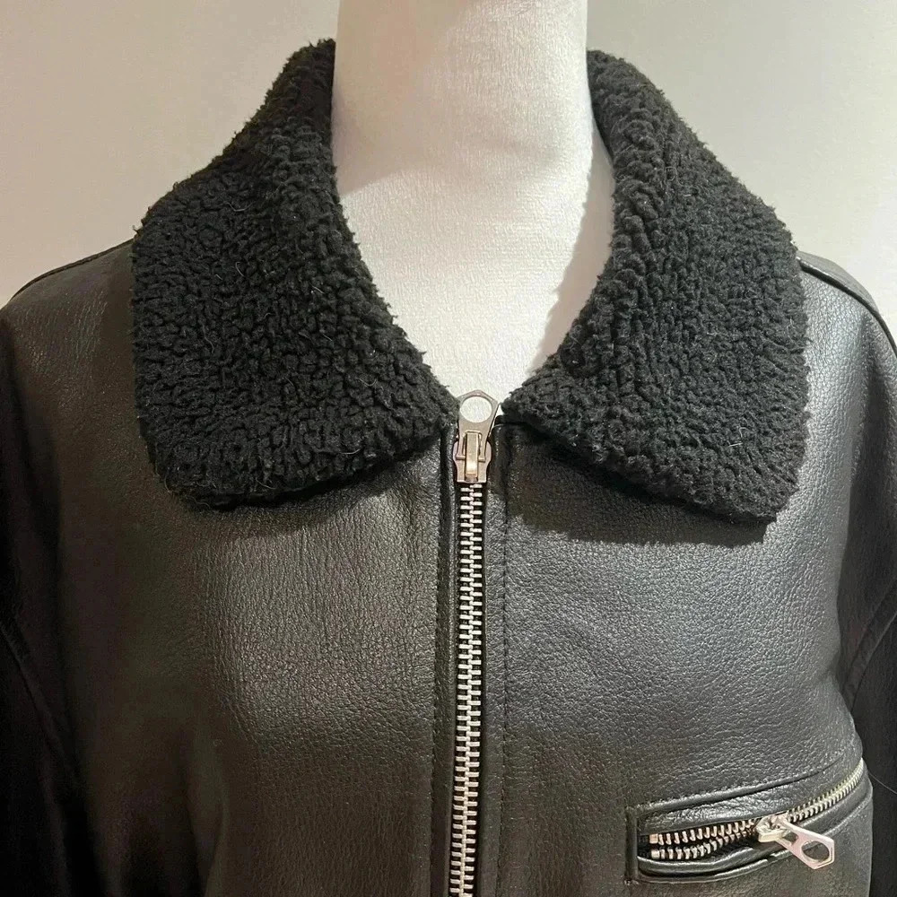 Vintage Slate & Stone Black Leather Aviator Jacket - Size XL - Picture 9 of 10